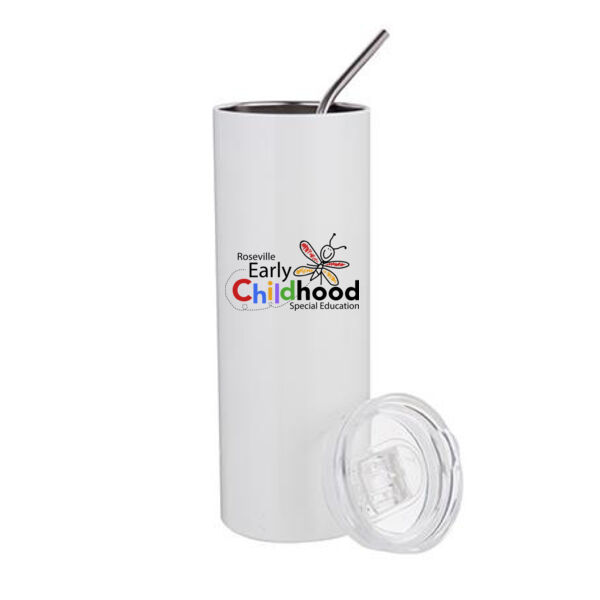 20 oz Stainless Steel Tumbler w/ Straw & Lid - Sublimated Logo Thumbnail